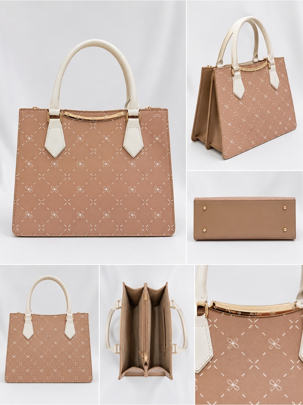 Crossi New York Structured Satchel Tote Blush Pink Cream Crossbody